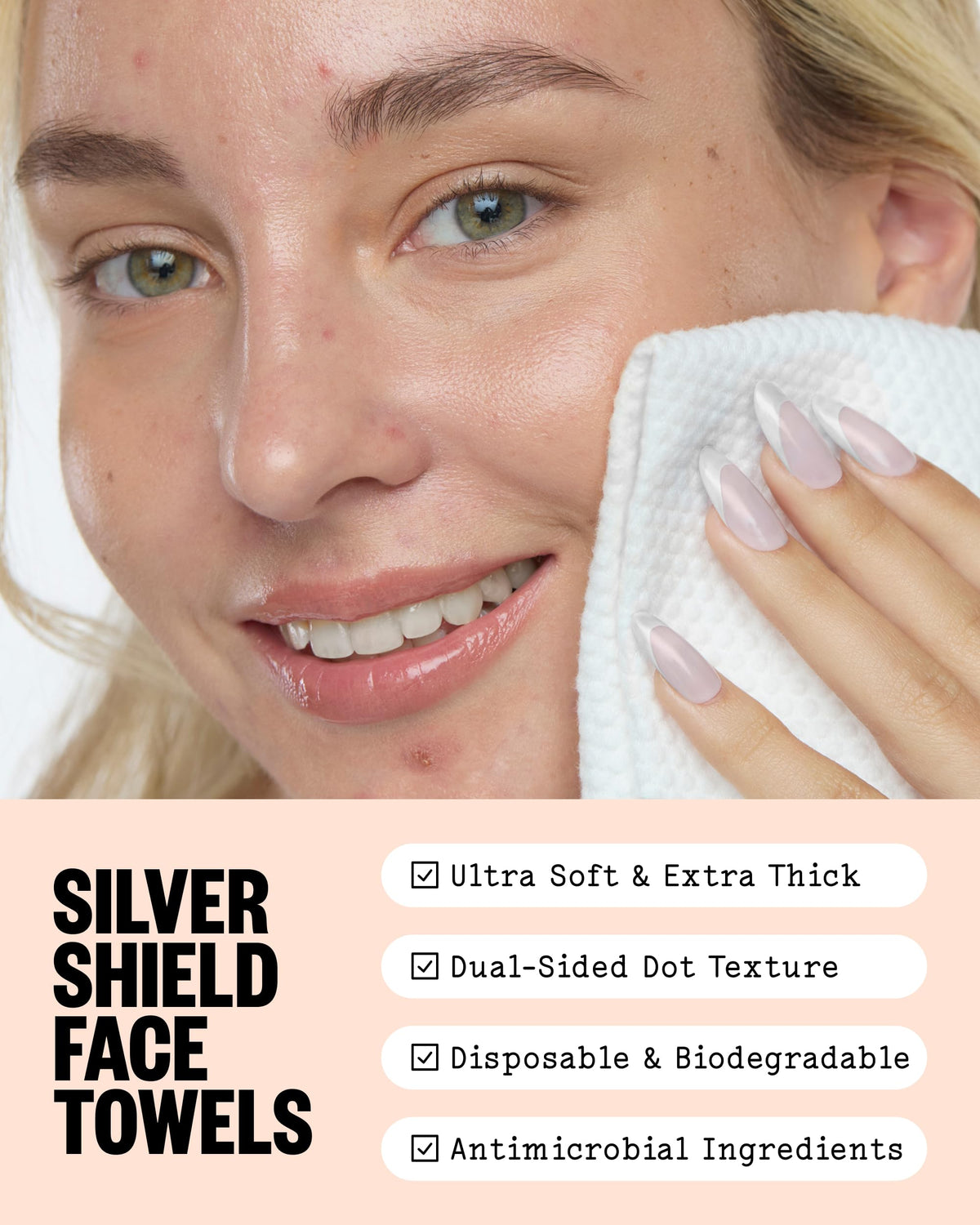 PEACE OUT close-up of dual-sided texture highlighting gentle exfoliation