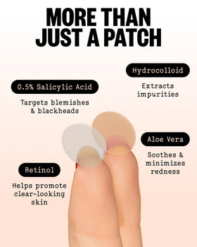 PEACE OUT patch worn under makeup illustrating invisible coverage benefit