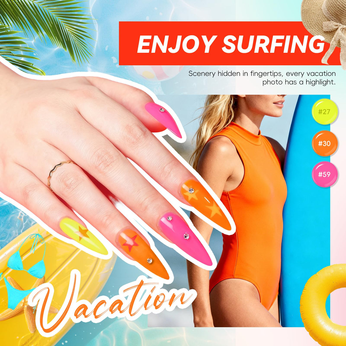 PEACECOLOR spread of 55 gel polish bottles offering diverse seasonal color choices