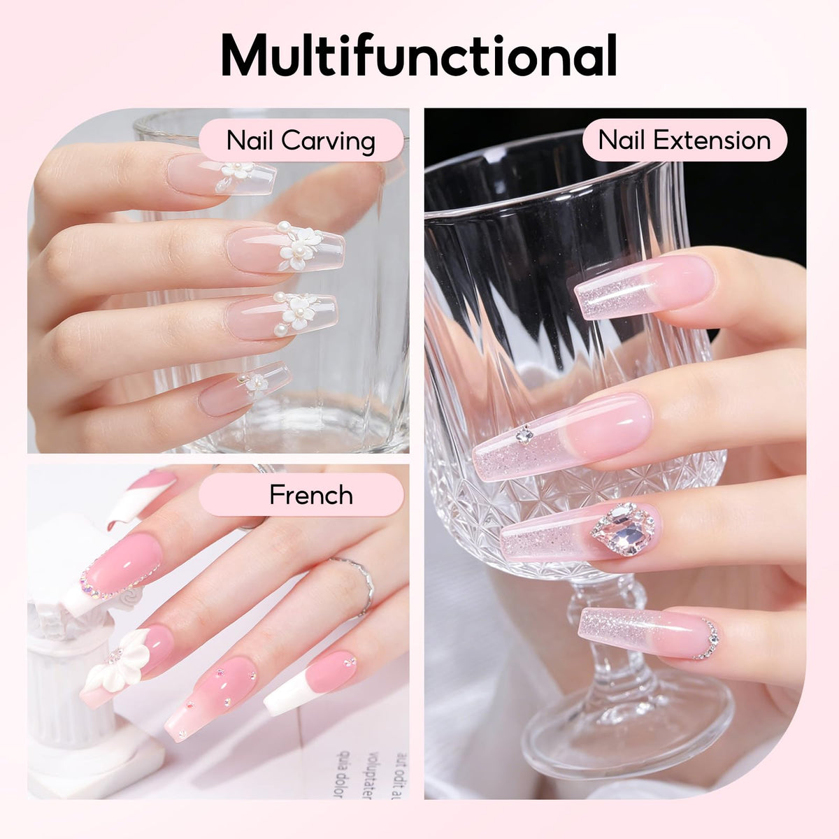 PEACECOLOR three acrylic powders clear pink white versatile colors