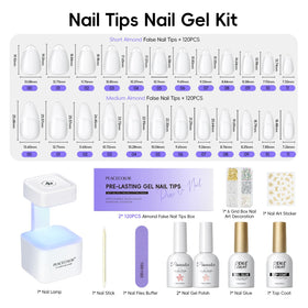 PEACECOLOR close-up of almond nail tips highlighting fit