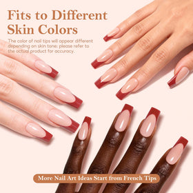 PEACECOLOR close-up of French tips showing shape and finish benefit: precise salon look