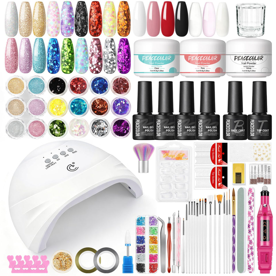 PEACECOLOR front packaging showing complete 21-piece kit for easy home manicures