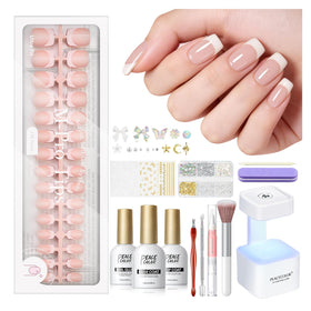 PEACECOLOR front packaging showing full 150-piece kit and included lamp benefit: complete at-home manicure