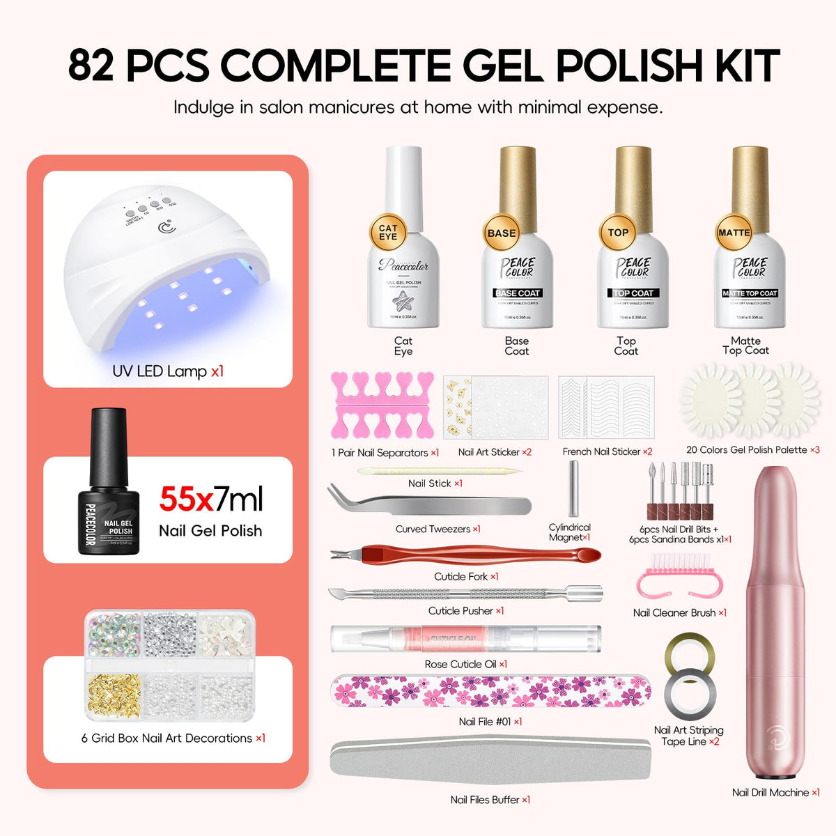 PEACECOLOR kit in a home manicure scene showing ease of at-home salon use