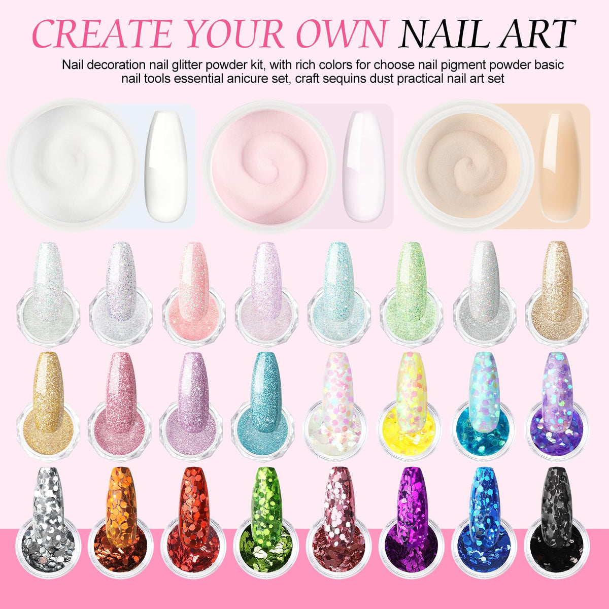 PEACECOLOR assorted rhinestones and glitter pots for decorative nail accents