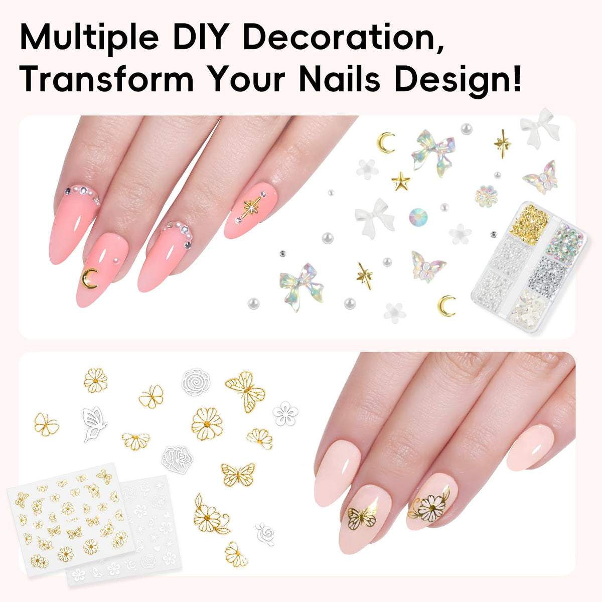 PEACECOLOR rhinestones stickers and manicure tools arranged for creative nail art