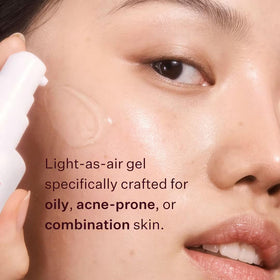 Peach & Lily jar open with product highlighting oil-free finish