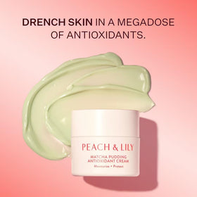 Peach & Lily flatlay with matcha powder and actives showing natural antioxidant benefits