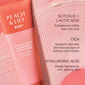 Peach & Lily scrub applied to arm in shower demonstrating in-use smoothing