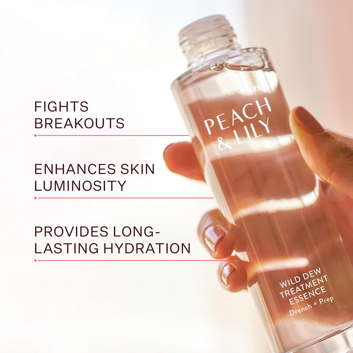 Peach & Lily pouring essence texture demonstrating featherlight, fast-absorbing hydration benefit