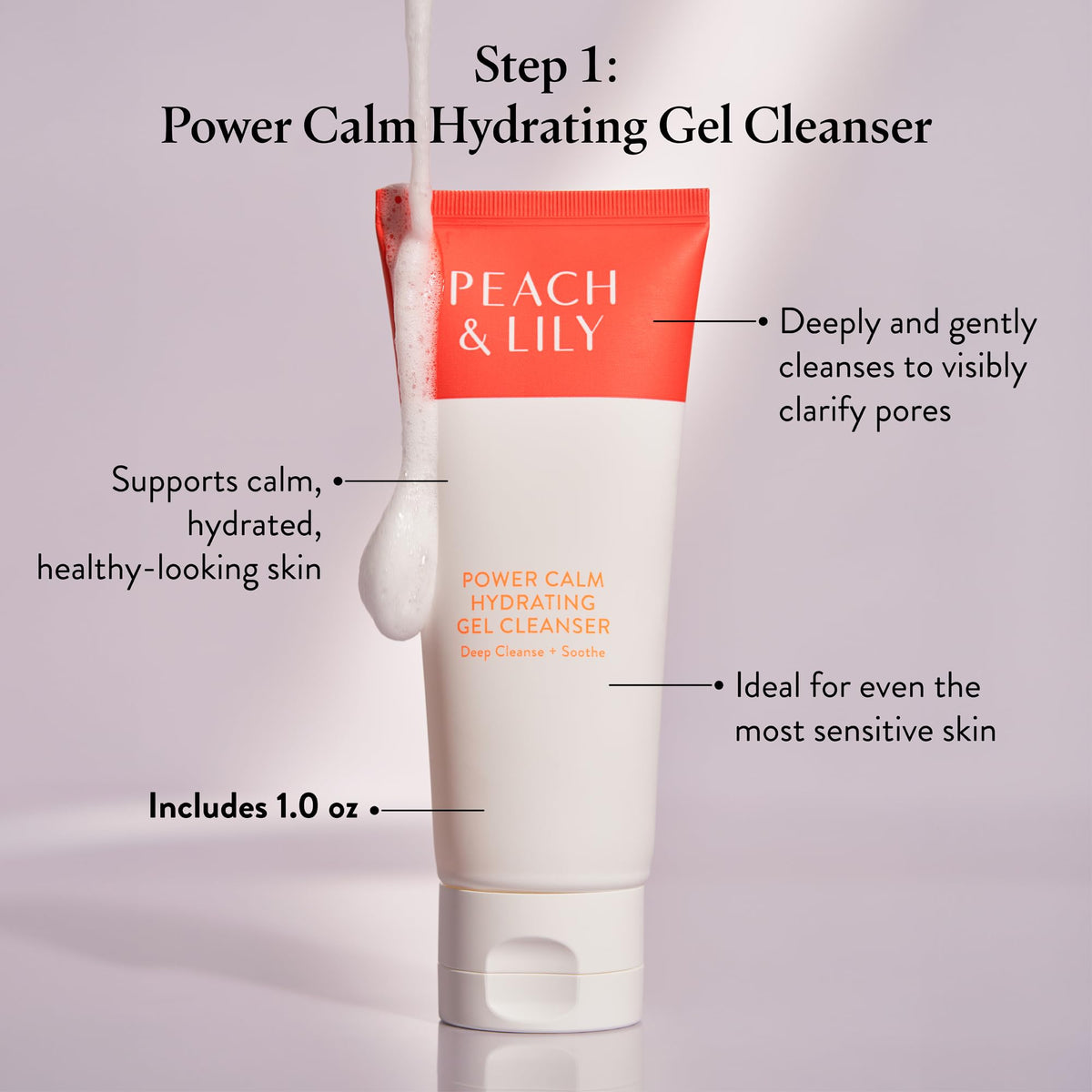 Peach & Lily essence pouring from bottle to show lightweight absorption
