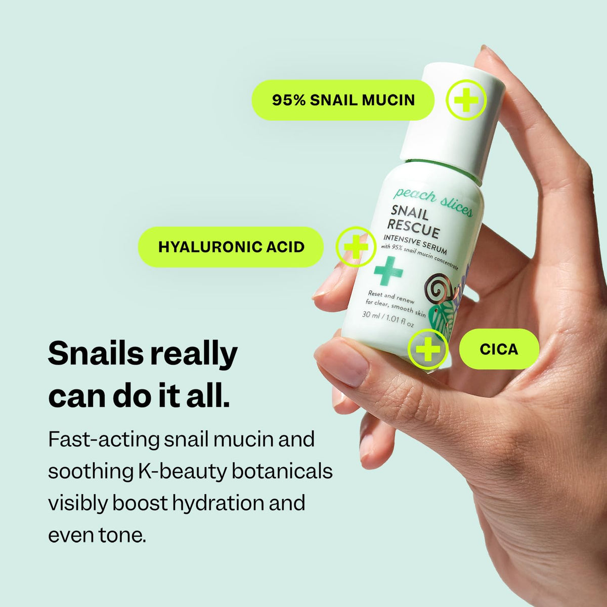 Peach Slices bottle in hand showing size and travel-friendly benefit