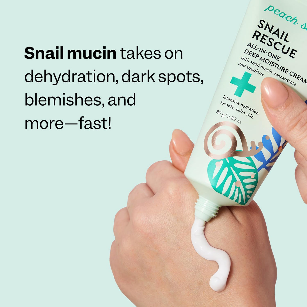 Peach Slices ingredient label closeup listing snail mucin, squalane, hyaluronic acid