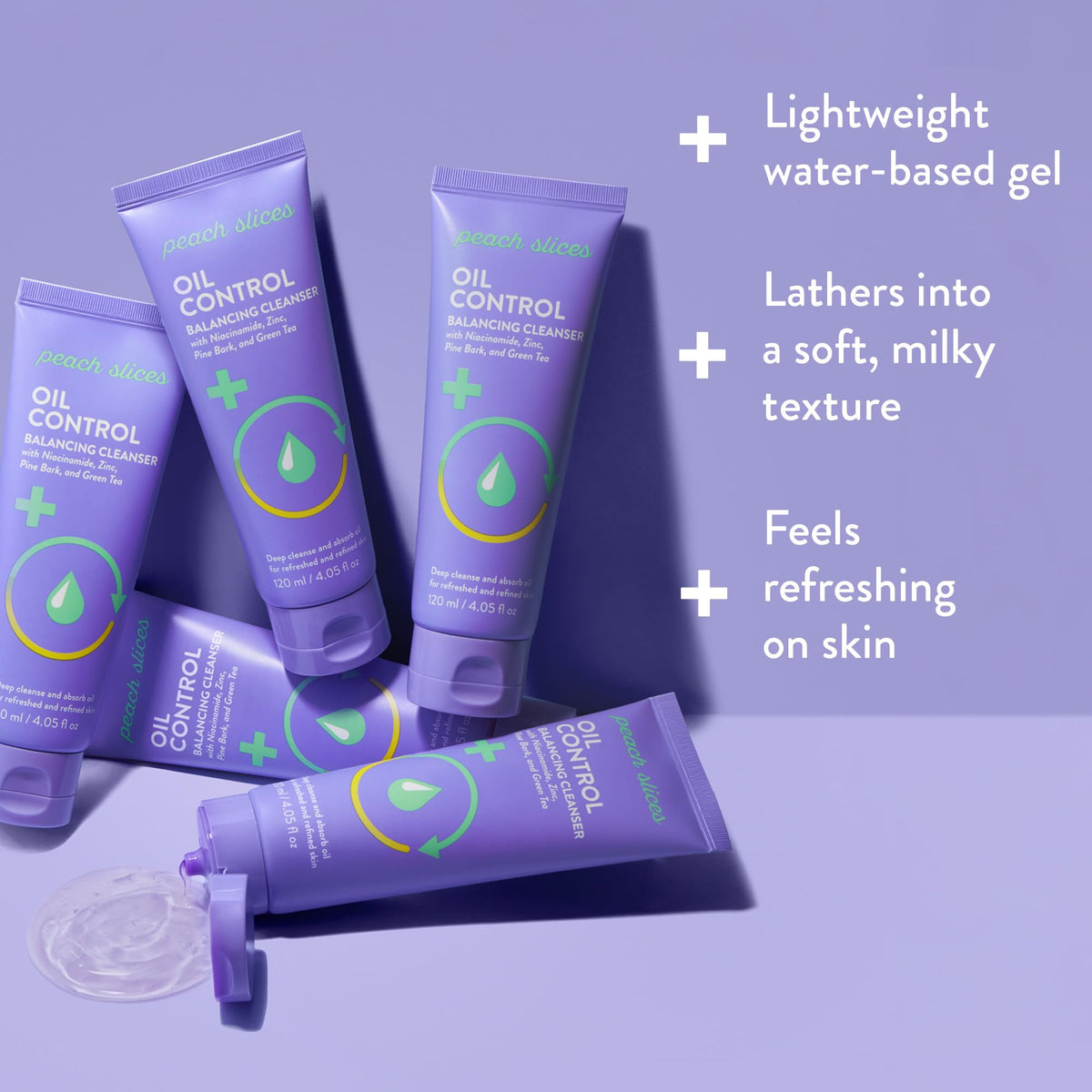 Peach Slices gel texture close-up highlighting smooth, lightweight feel