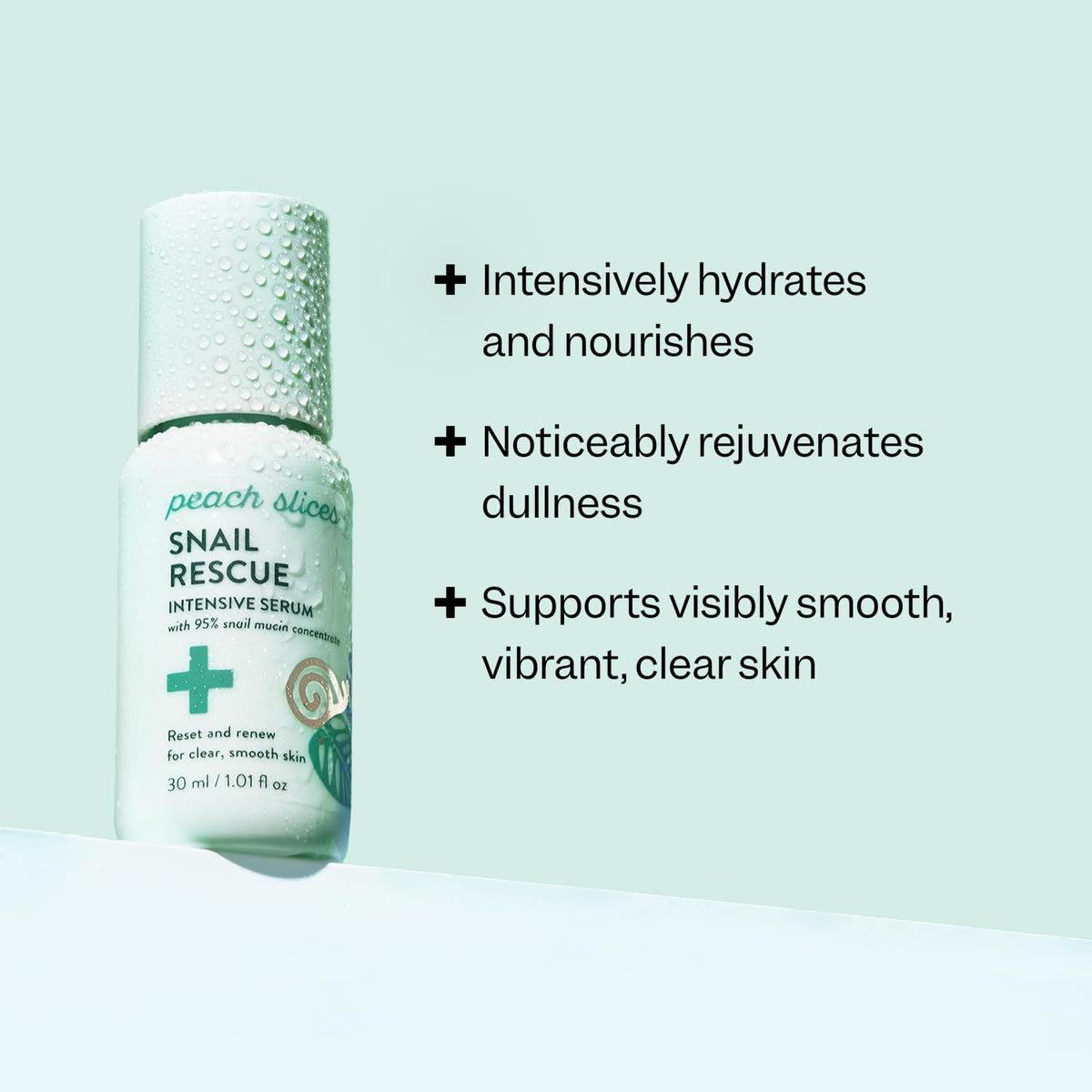Peach Slices texture close-up dispensing gel-like serum for quick absorption