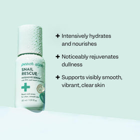 Peach Slices texture close-up dispensing gel-like serum for quick absorption