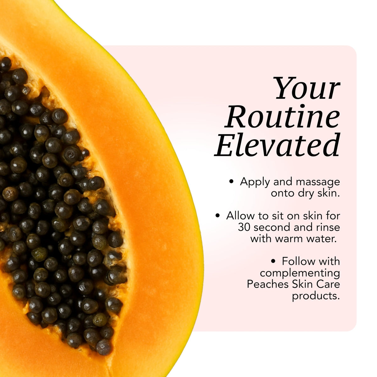 Peaches Skin Care jar on bathroom shelf suggesting daily routine use