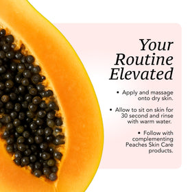 Peaches Skin Care jar on bathroom shelf suggesting daily routine use