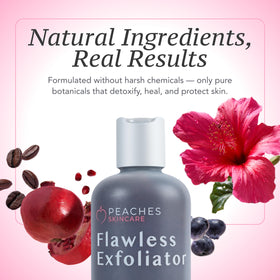 Peaches Skin Care ingredient flatlay with blueberry and coffee beans highlighting antioxidants
