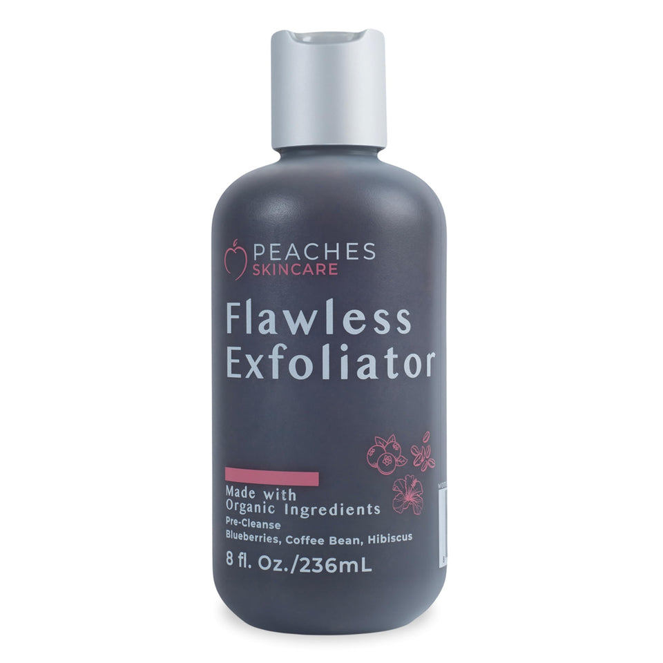 Peaches Skin Care front bottle shot showing packaging and clear benefits