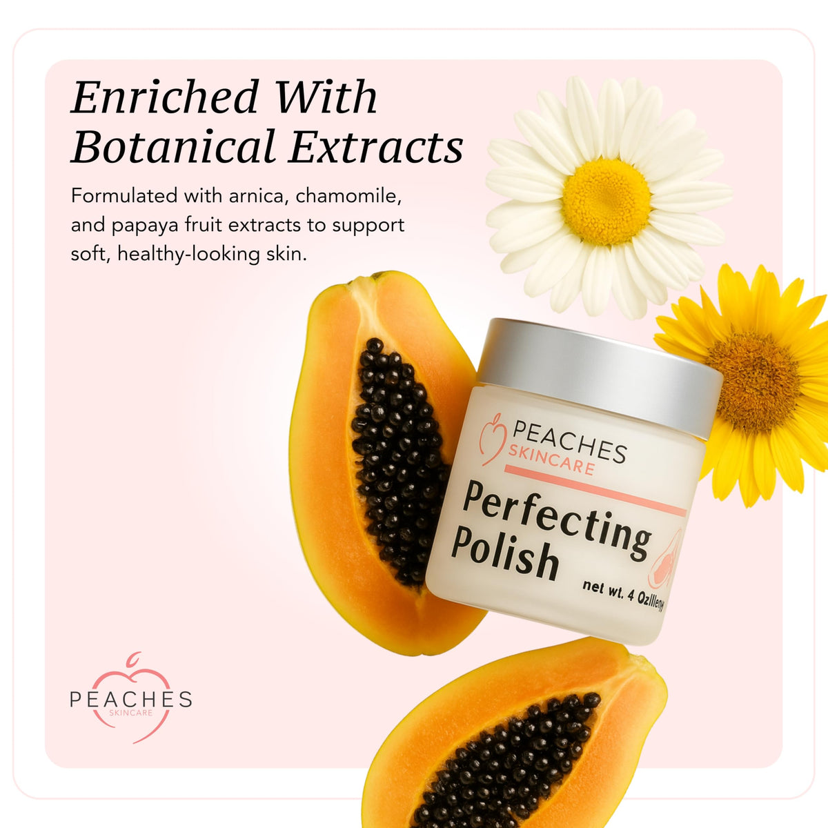 Peaches Skin Care lavender botanicals suggesting calming benefits