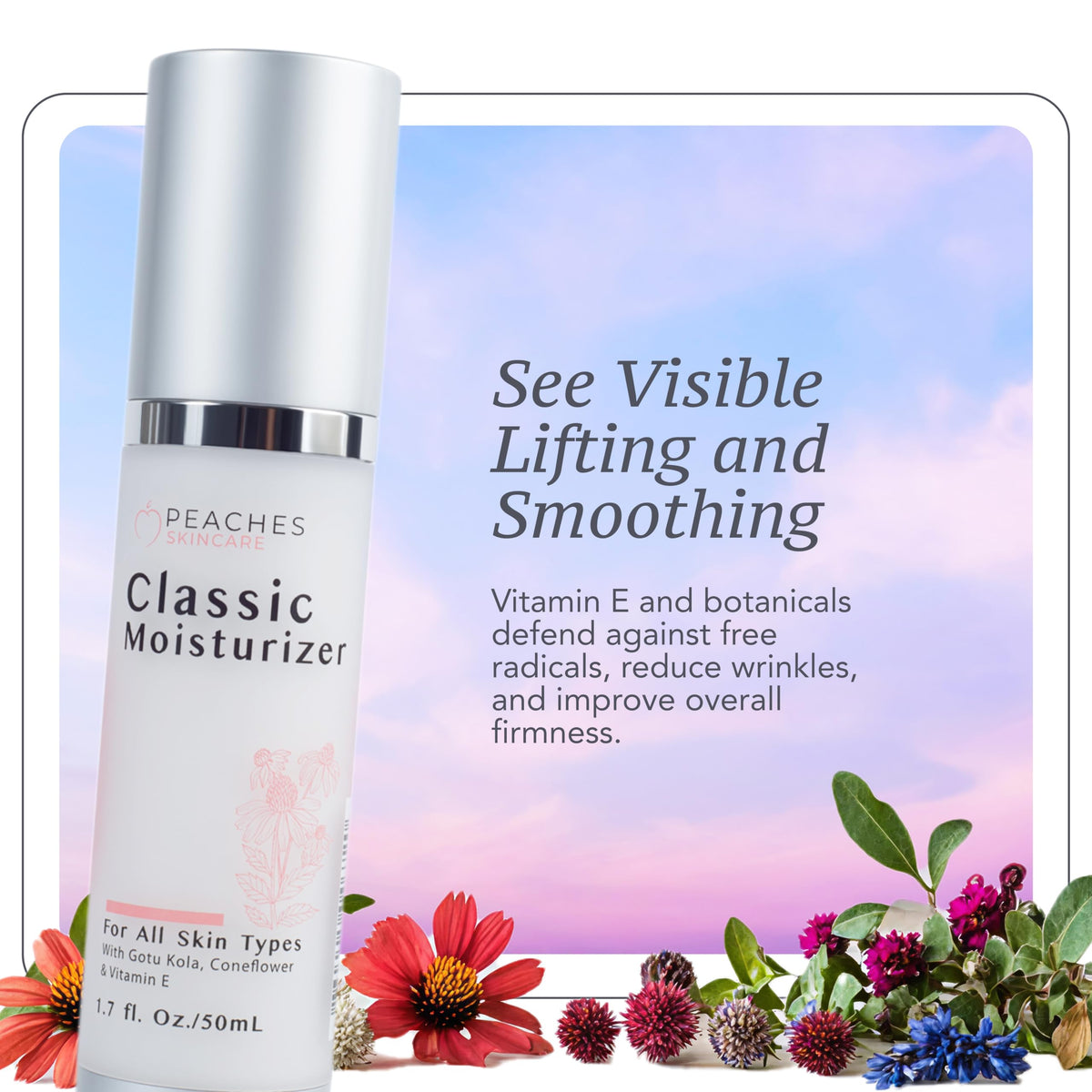 Peaches moisturizer on bedside table illustrating daily routine convenience