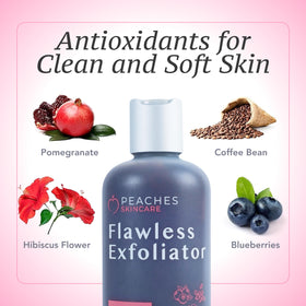 Peaches Skin Care label detail focusing on ingredients and usage guidance