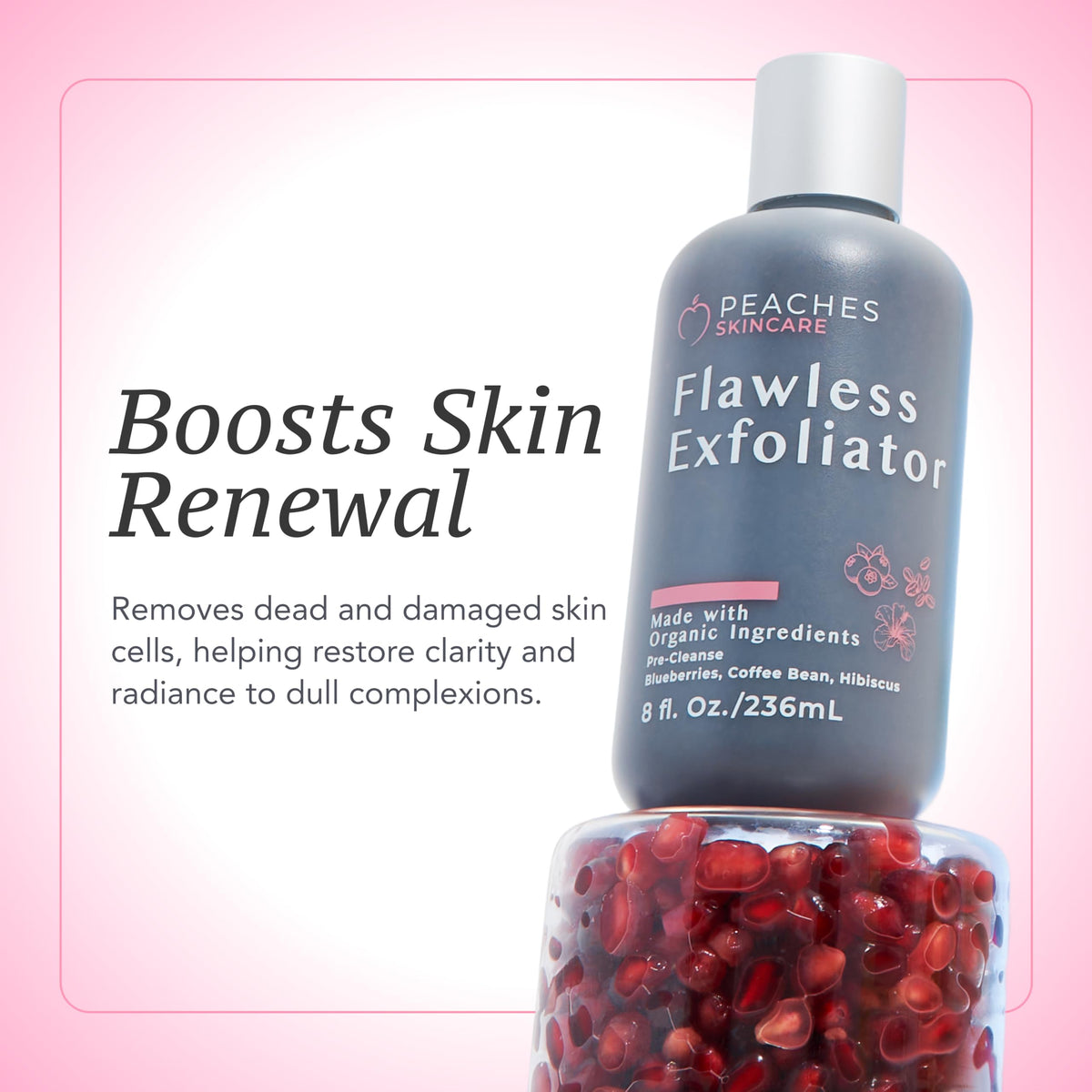 Peaches Skin Care scrub on damp skin illustrating effective cleanse