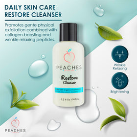 Peaches Skin Care foam on hand demonstrating lather that removes sweat and oil effectively