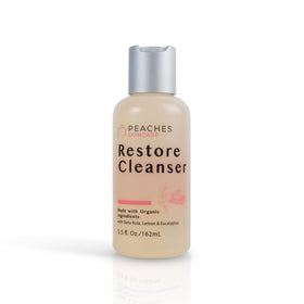 Peaches Skin Care front bottle showing label and 5.5 oz size, highlighting travel-ready convenience