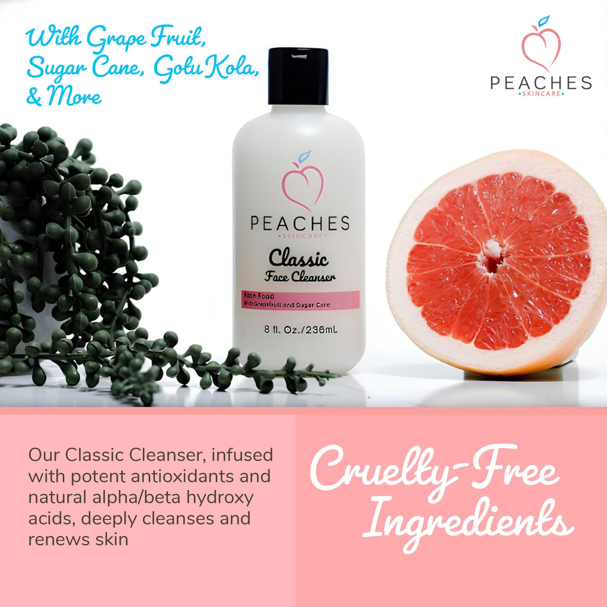 Peaches Skin Care gel on hand demonstrating lightweight hydrating feel