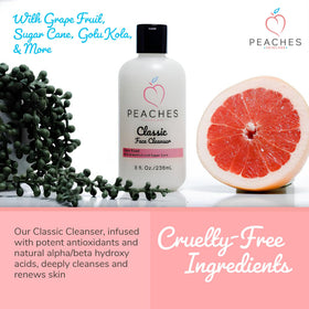 Peaches Skin Care gel on hand demonstrating lightweight hydrating feel