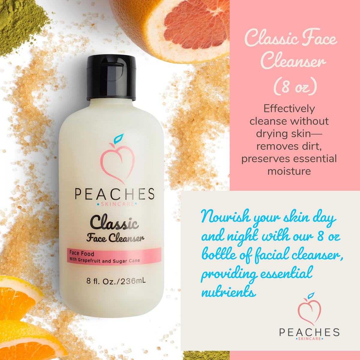 Peaches Skin Care poured into dish illustrating smooth rinseability