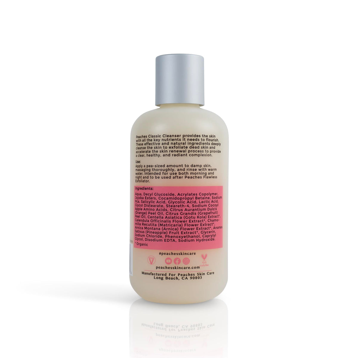Peaches Skin Care pump nozzle close-up for easy controlled dispensing