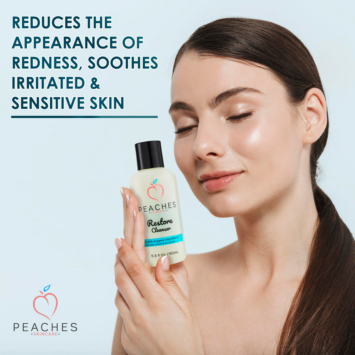 Peaches Skin Care in shower lifestyle shot showing quick post-workout cleansing routine