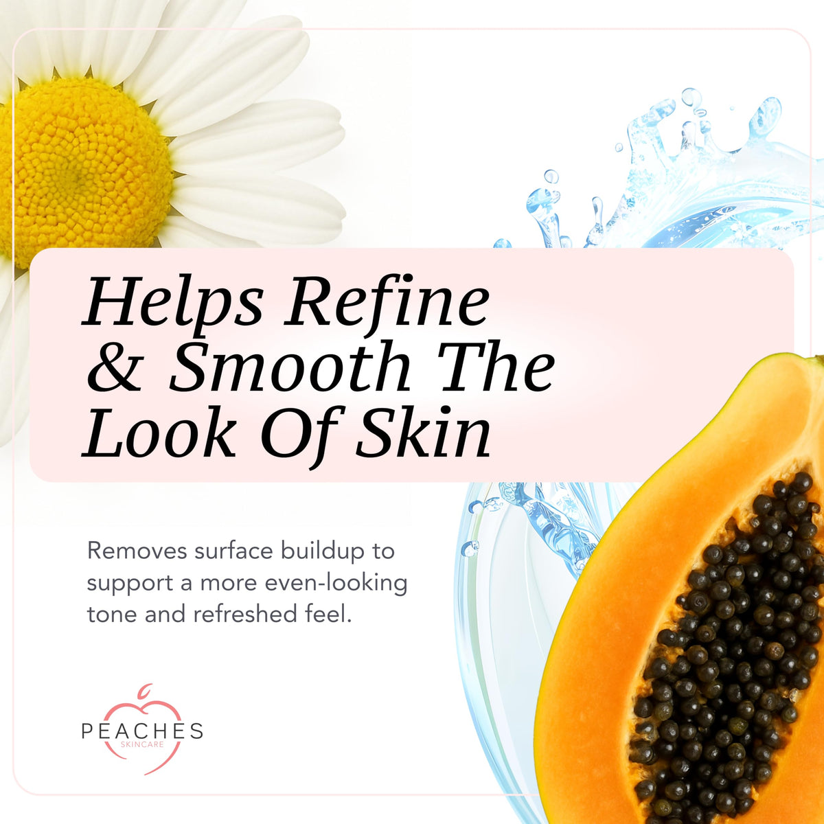Peaches Skin Care close-up sugar granules showing gentle exfoliation