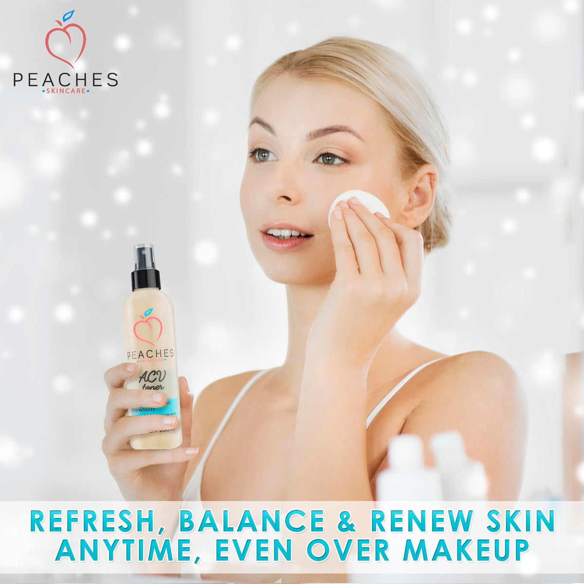 Peaches Skin Care botanical extracts flatlay showcasing natural ingredients
