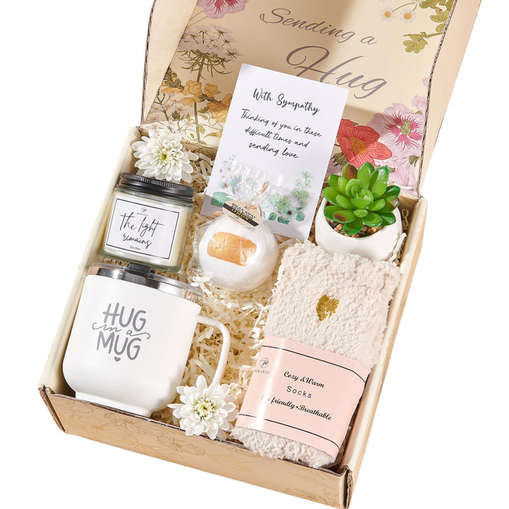peacoeye front packaging showing full condolence gift box for comfort