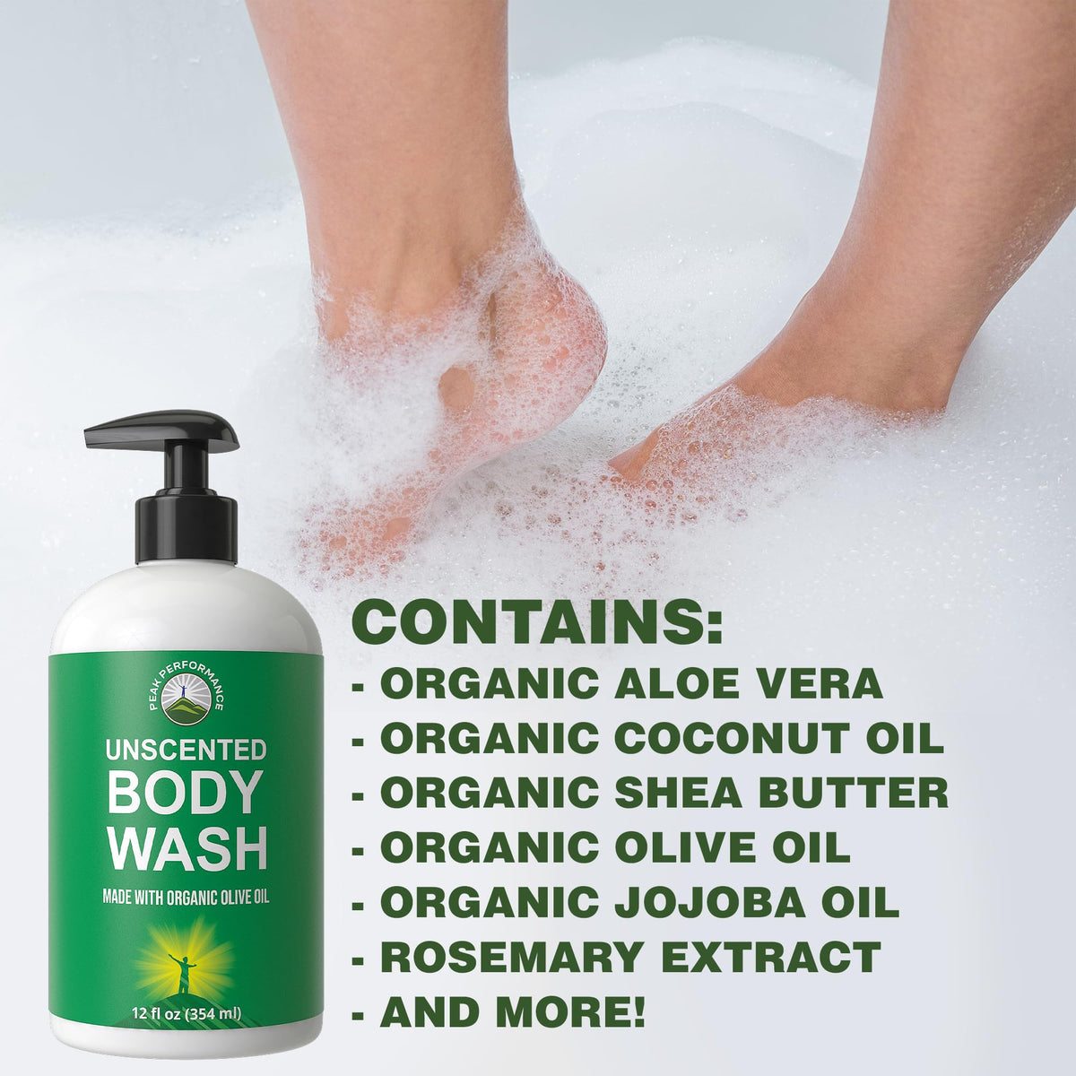 Peak Performance creamy lather texture close-up demonstrating gentle foam