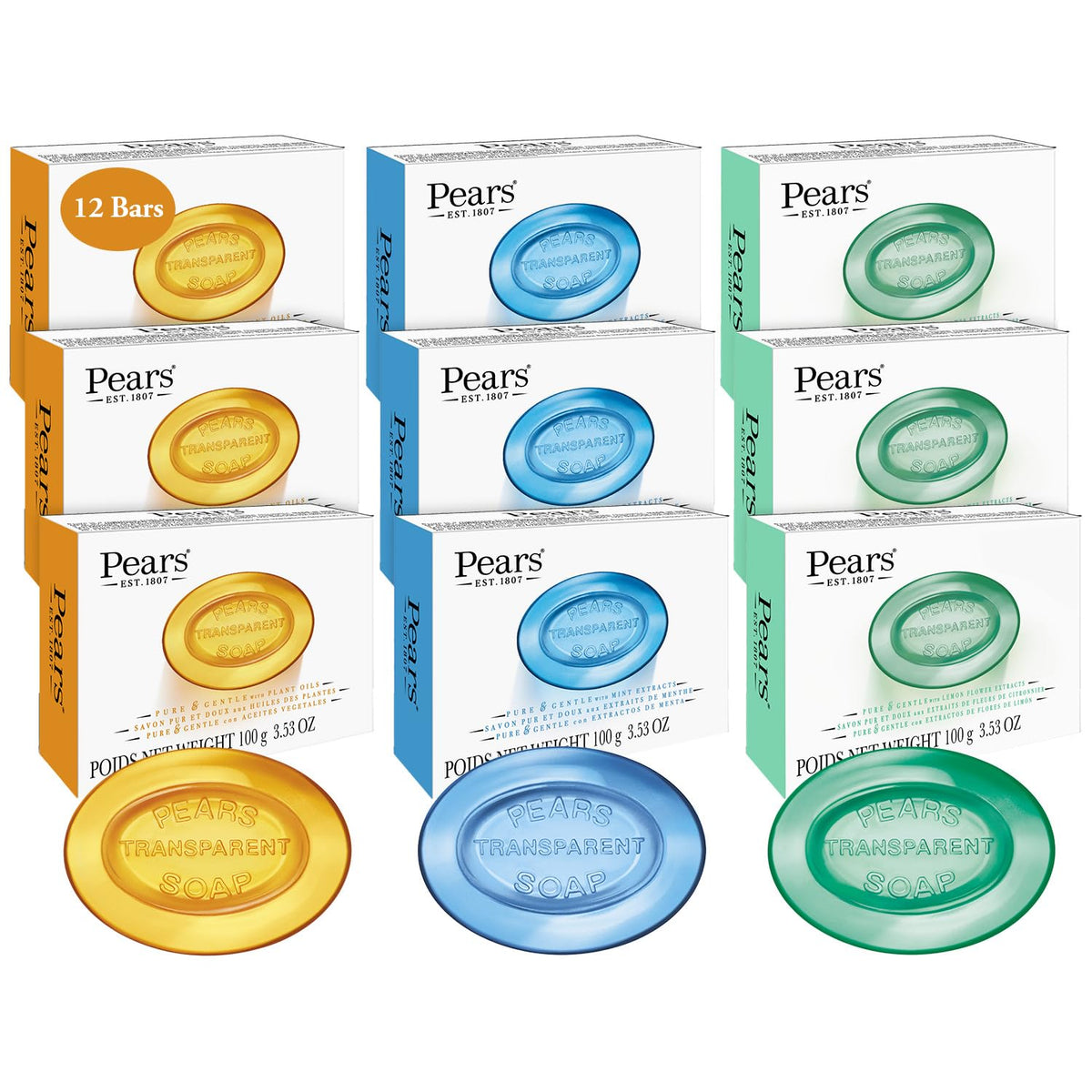 Pears front packaging showing 12-pack and brand for easy selection