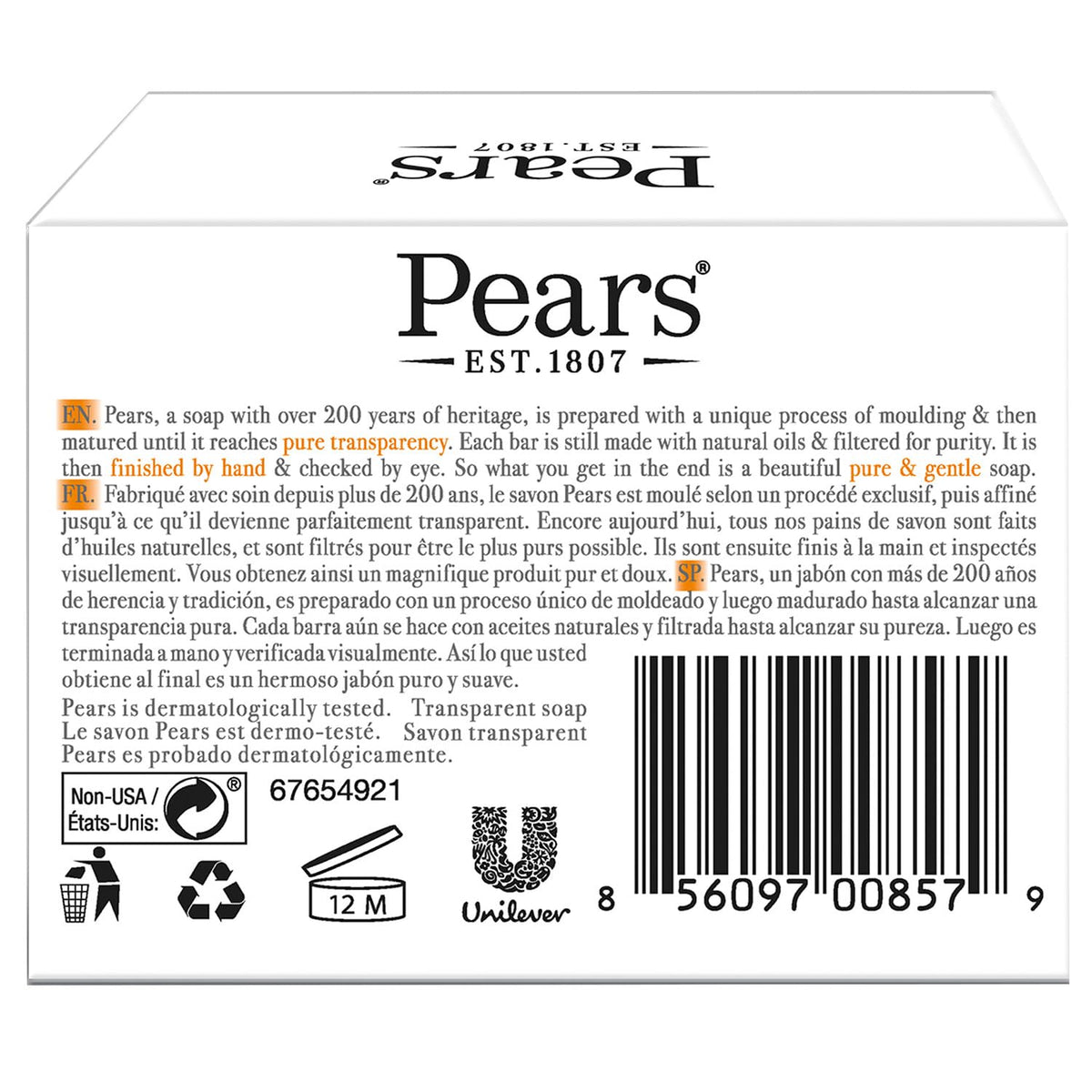 Pears close-up of glycerin bar texture highlighting moisturizing finish