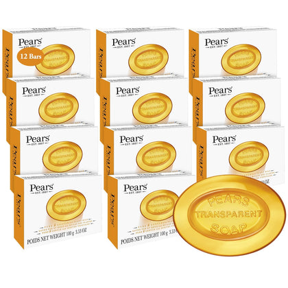Pears front packaging 12-pack showing amber glycerin bars and value quantity benefit