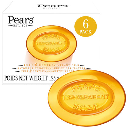 Pears front packaging 6-pack showing bars and benefit of gentle cleansing