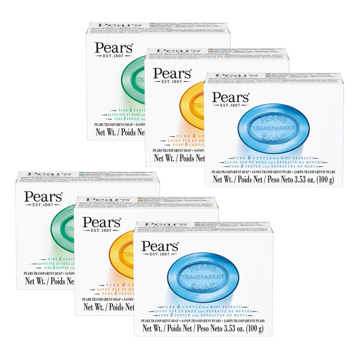 Pears front packaging six pack showing labels and benefits