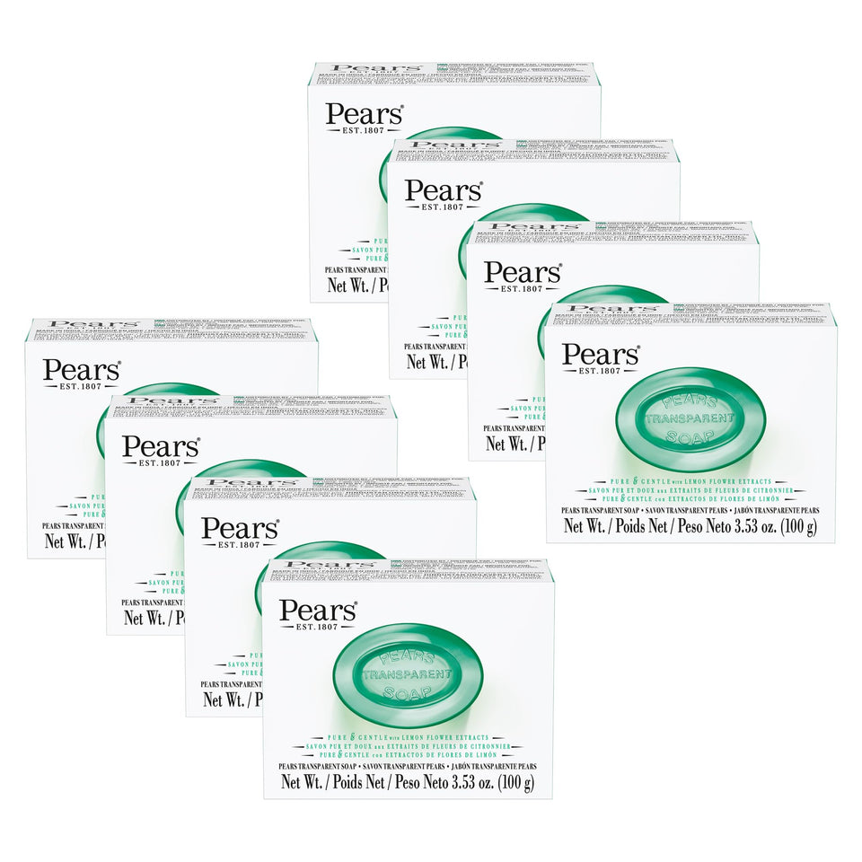 Pears green bar front packaging showing 8-pack and benefits