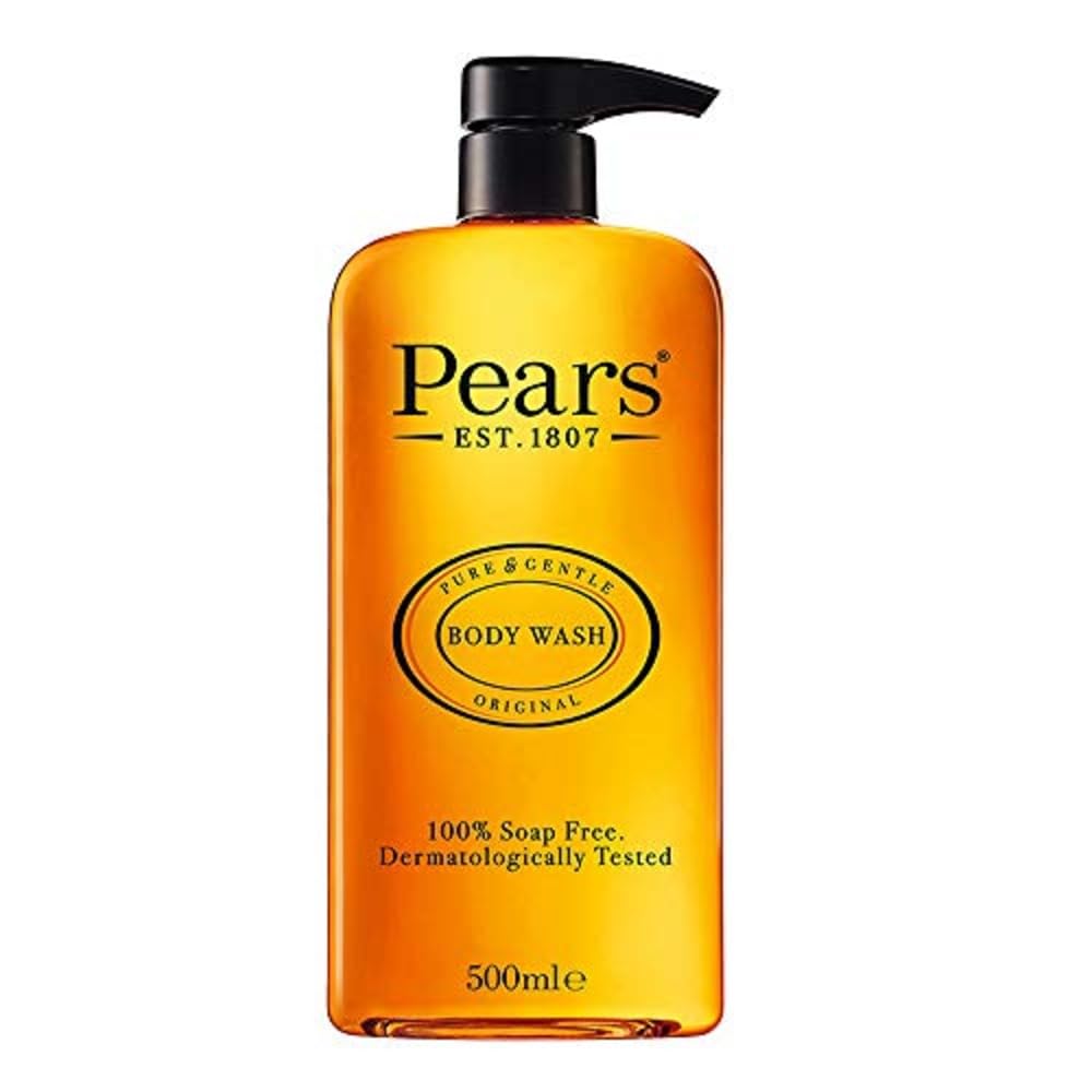 Pears bottle front view showing label and pump for easy dispensing