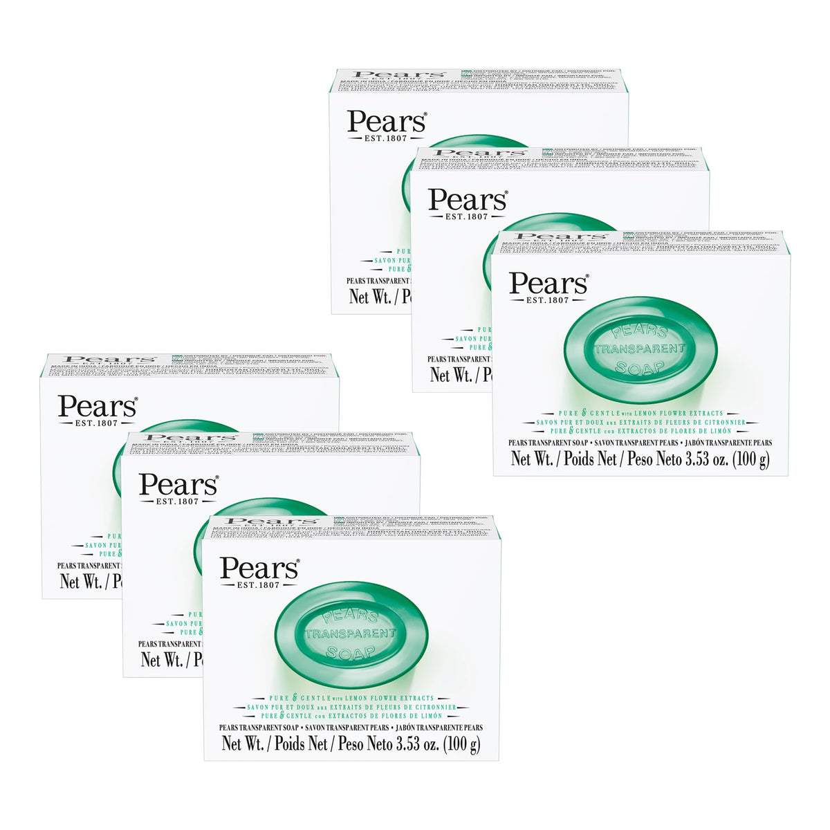 pears front packaging green bars showing brand and clear moisturizing benefit