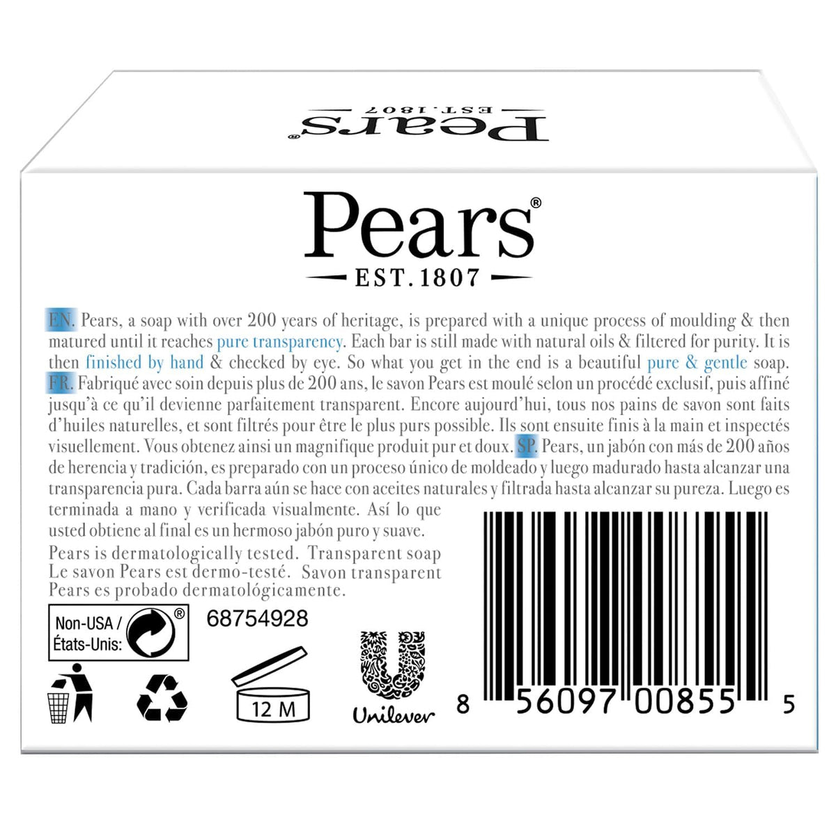 Close-up of Pears transparent blue bar highlighting smooth glycerin texture
