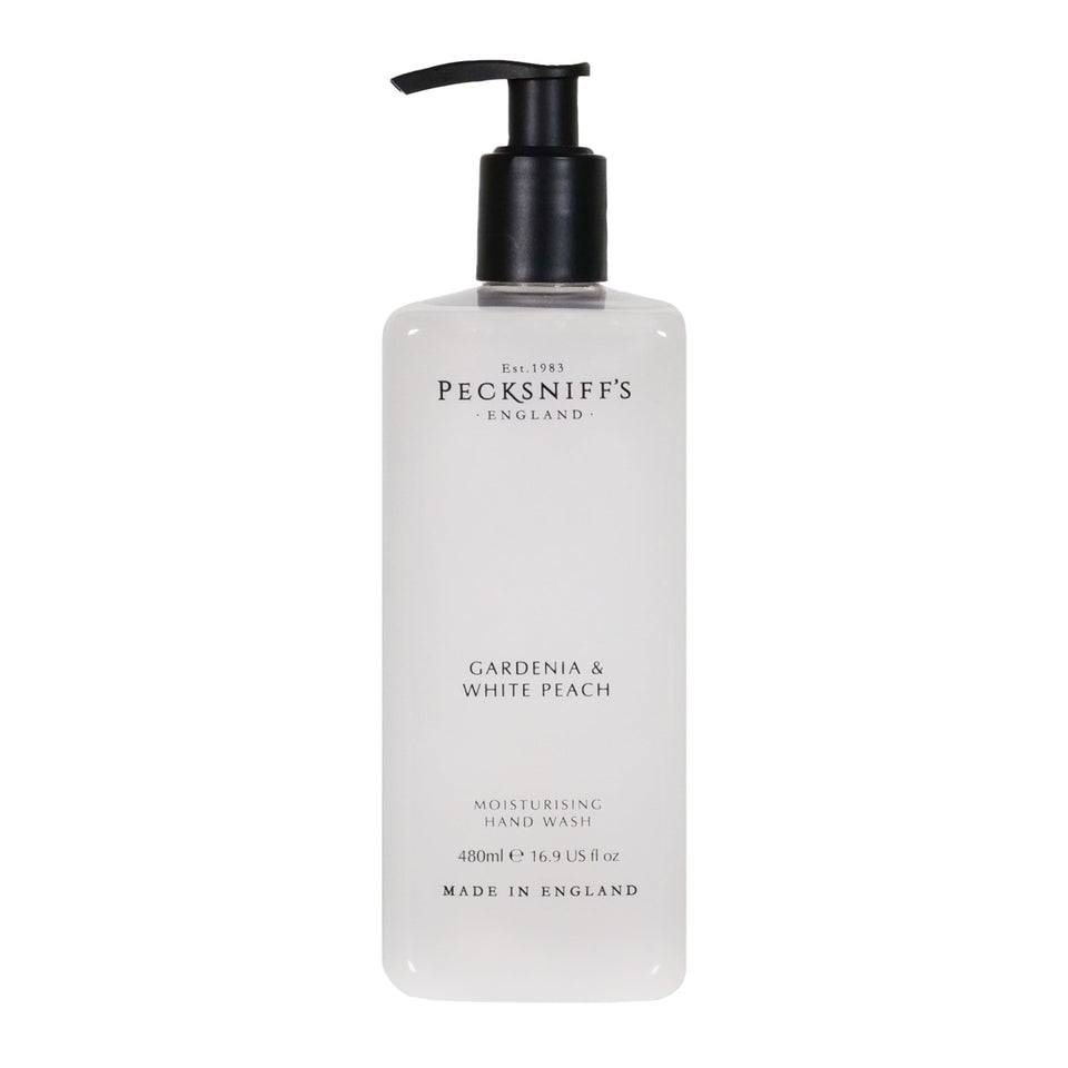 Pecksniff's front bottle view showing gardenia and white peach fragrance for elegant display